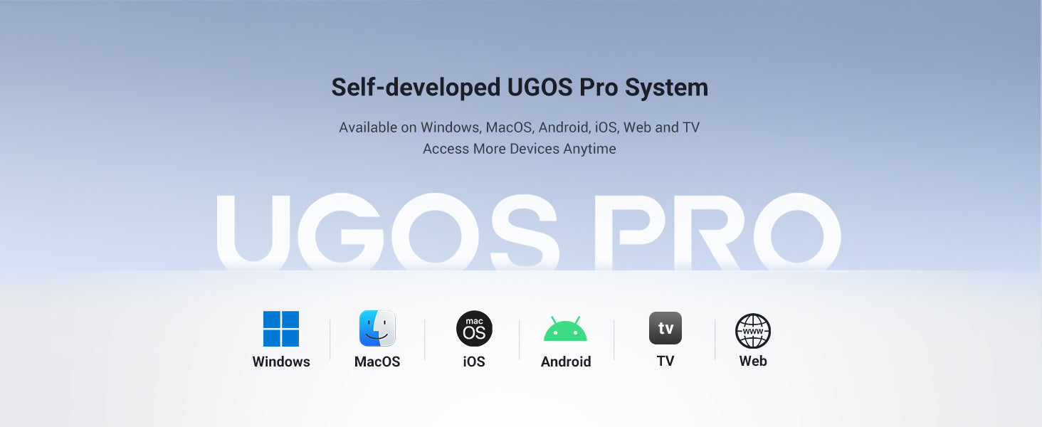 UGOS Pro system - compatible with Windows, macOS, iOS, Android, Web and TV.