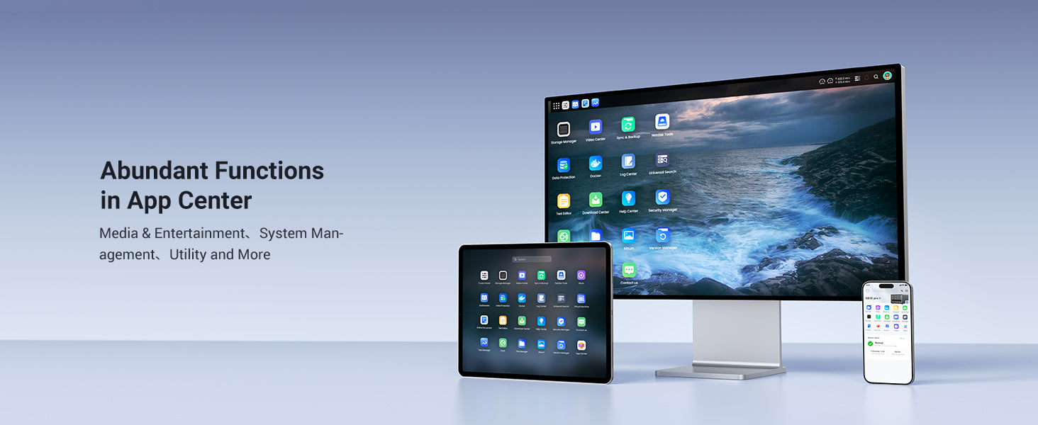 App Center with diverse functions: media, system tools, and utilities.