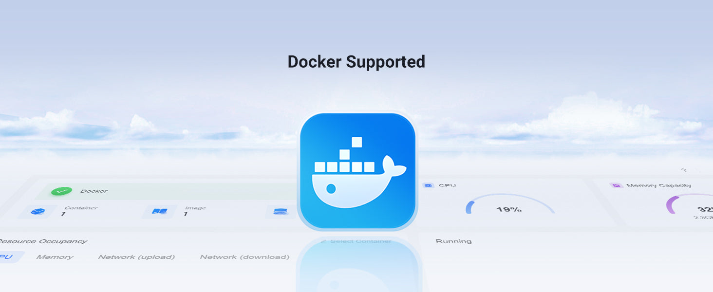 UGREEN storage supports Docker software is used, and can be used to understand the current operation of the system through real-time data such as CPU utilization and memory occupation rate