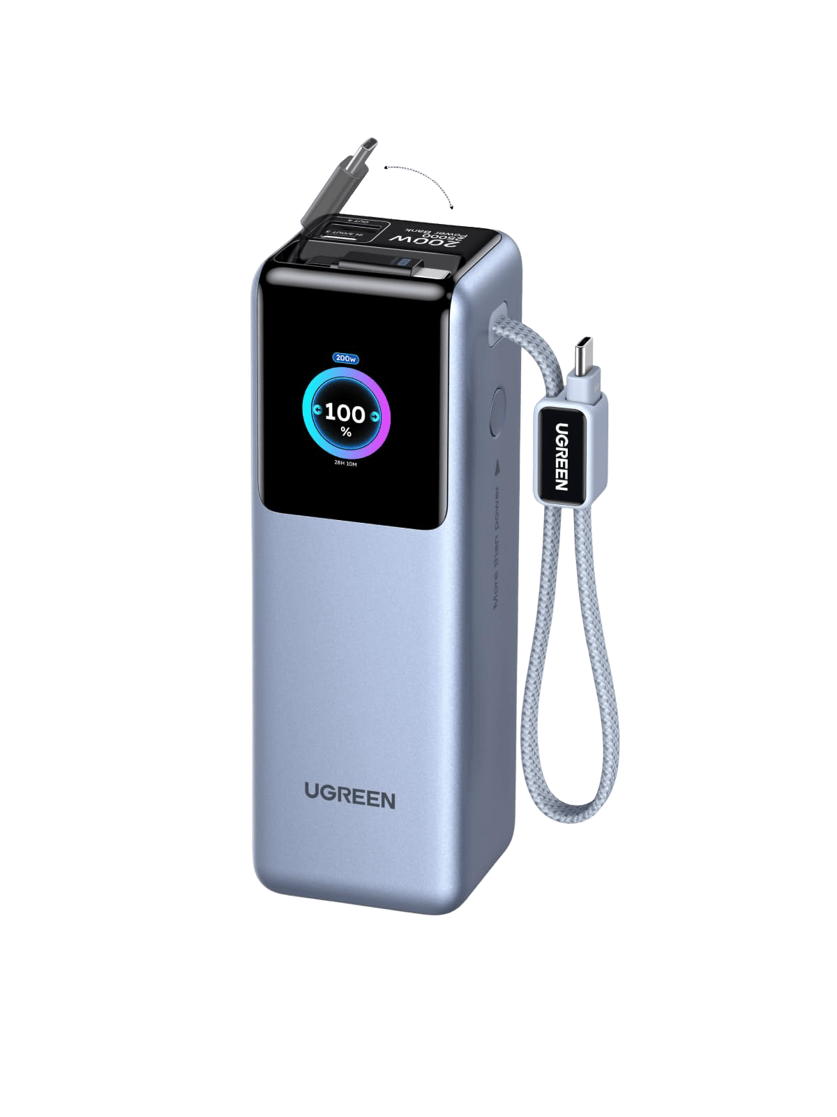 25000mAh 200W 1C1A Power Bank with 1× Built-in Cable and 1×100W Built-in Retractable Cable